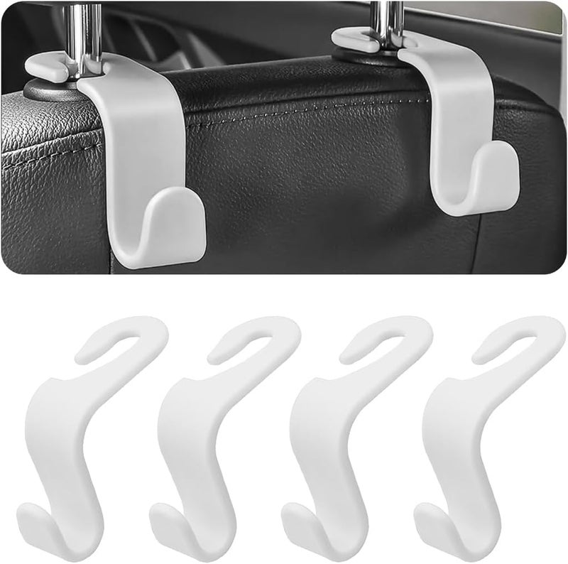 Hanemia 4PCS Car Back Seat Headrest Hooks, Rear Car Seat Storage Headrest Hanger Holder Hooks Organizer, Universal Auto Interior Accessories for Bag Purse Handbag Cloth Coats Grocery (White) - Image 1